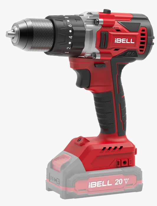 IBELL One Power Series Cordless Impact Drill Brushless Aluminum Chuck BD20-80 20V 80Nm (without battery &charger) , 0.5 inches, 80 Watts, Red