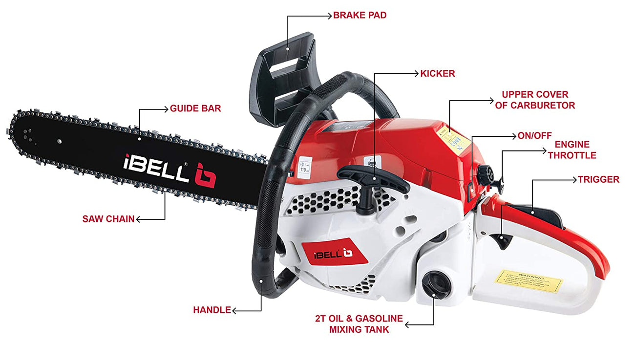 iBELL 2058CS, 20" 58CC Powerful 2 Stroke Handed Petrol Chain Saw, Woodcutting Saw for Farm, Garden and Ranch with Tool Kit - 6 Months Warranty