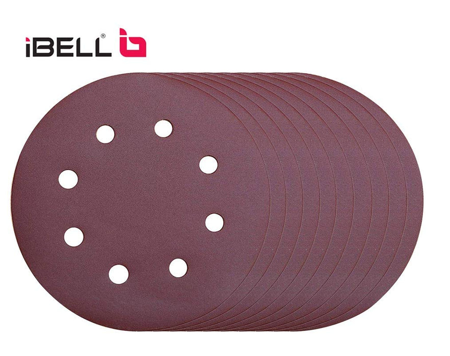 iBELL Sanding Disc 225mm (9") with 8 Holes for Dust Vacuum 120 Grit - 10Pcs Pack