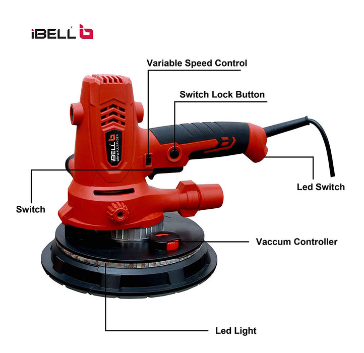 iBELL Dry Wall Sander DS80-70, 180MM, 800W, 1200-2300rpm with Vacuum and LED Light
