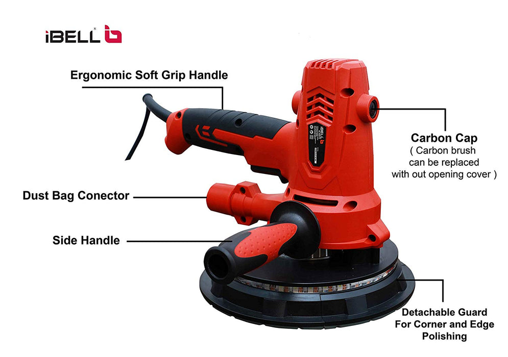 iBELL Dry Wall Sander DS80-70, 180MM, 800W, 1200-2300rpm with Vacuum and LED Light