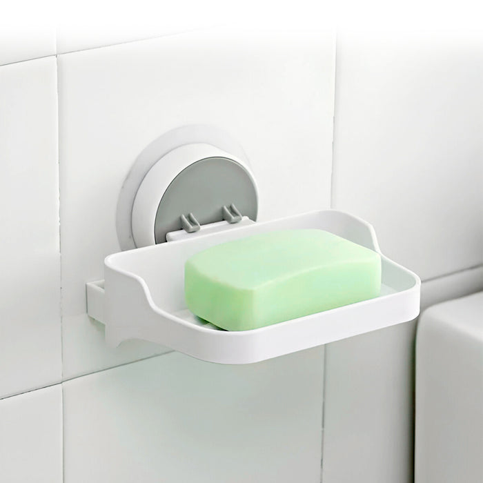 IBL 06-SS iBELL Wall Mounted Soap Holder for Shower | Self-Draining Soap Dish | Bar Soap Saver Container for Bathroom | White | Adhesive Included