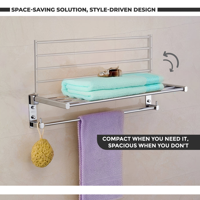 iBELL IBL10-01 Stainless Steel Bathroom Towel Rack, Foldable Towel Stand & Hanger for Space-Saving Storage