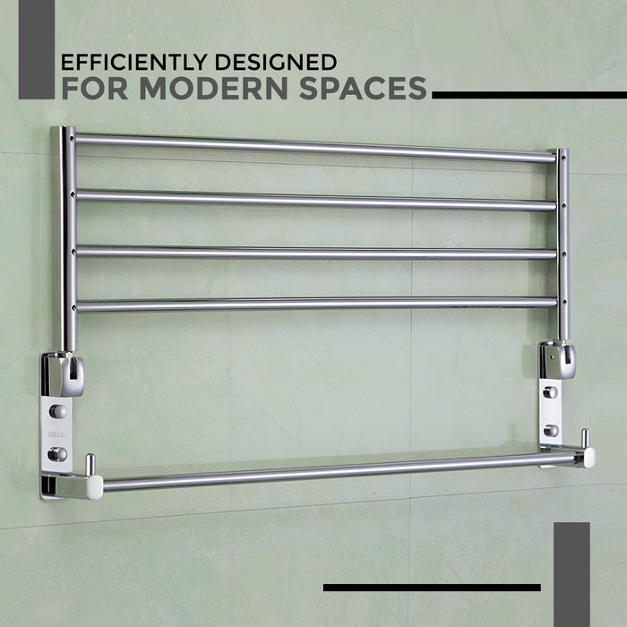 iBELL IBL10-01 Stainless Steel Bathroom Towel Rack, Foldable Towel Stand & Hanger for Space-Saving Storage