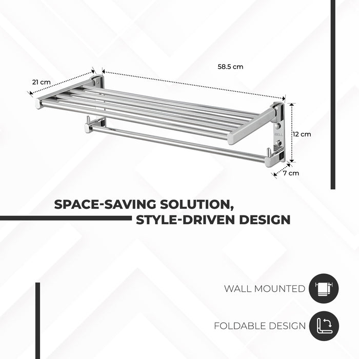 iBELL IBL10-01 Stainless Steel Bathroom Towel Rack, Foldable Towel Stand & Hanger for Space-Saving Storage
