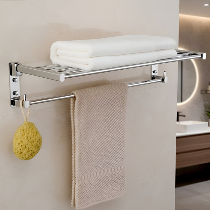 iBELL IBL10-01 Stainless Steel Bathroom Towel Rack, Foldable Towel Stand & Hanger for Space-Saving Storage