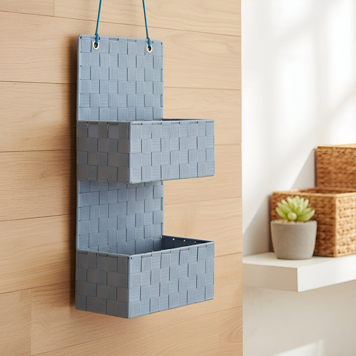 IBL 16-SB iBELL Nylon Hanging Storage Box for Clothes | Wardrobe Organizer | Cloth Storage Box | Pack of 2 | Blue Polka Dot Design