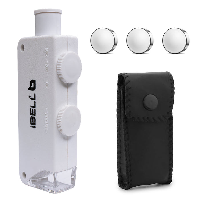 iBELL Professional Pocket Microscope IBL-ML16-20, 160X–200X Magnification with LED Light, ABS Body, Compact Handheld Microscope for Inspection and Education