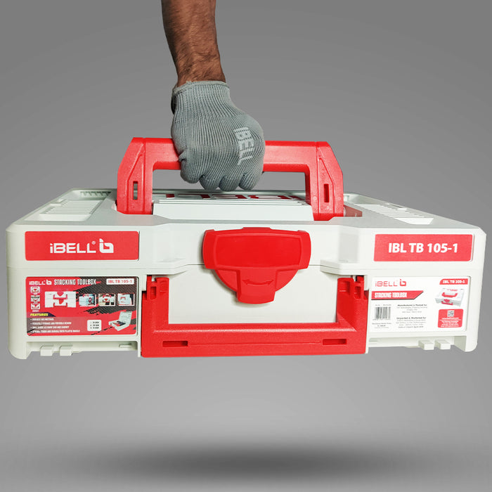 iBELL TB105-1 Stacking Multifunctional Tool Storage Box, PC+ABS plastic & 40 kg load capacity (when stacked) - 39x30x11 cm