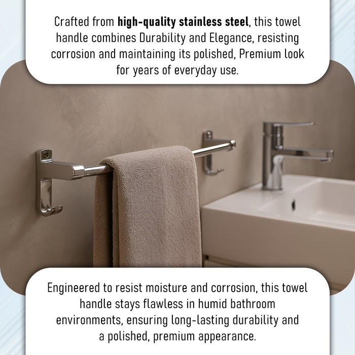 IBL 22-SH iBELL 60 cm (24-Inch) Wall Mount Stainless Steel Towel Rod with 2 Hooks for Loofah or Bathing Sponge | Anti-Rust Towel Rack for Bathroom