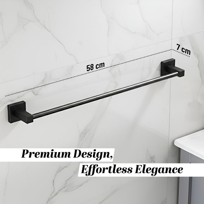 IBL 31-BH iBELL Single Towel Bar for Bathroom, Stainless Steel Wall-Mounted Towel Holder with Screws – Matte Black, 62 cm, Hotel Style