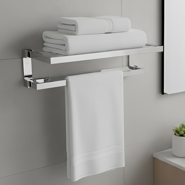 IBL 39-SB iBELL 58 cm (22.8-Inch) Bathroom Accessories Stainless Steel Chrome Finish 304 Dual Folding Towel Rack for Bathroom | Towel Bar | Towel Stand | Towel Hanger | Towel Holder