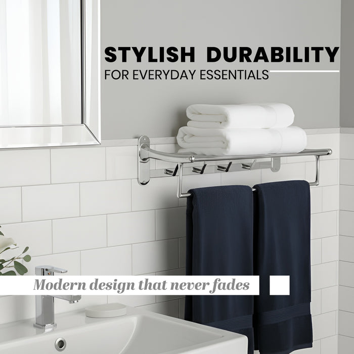 IBL 39-SS iBELL 57 cm (22.5-Inch) Classic Stainless Steel Folding Towel Rack for Bathroom | 90° Foldable Space-Saving Towel Stand | Towel Hanger | Bathroom Accessories