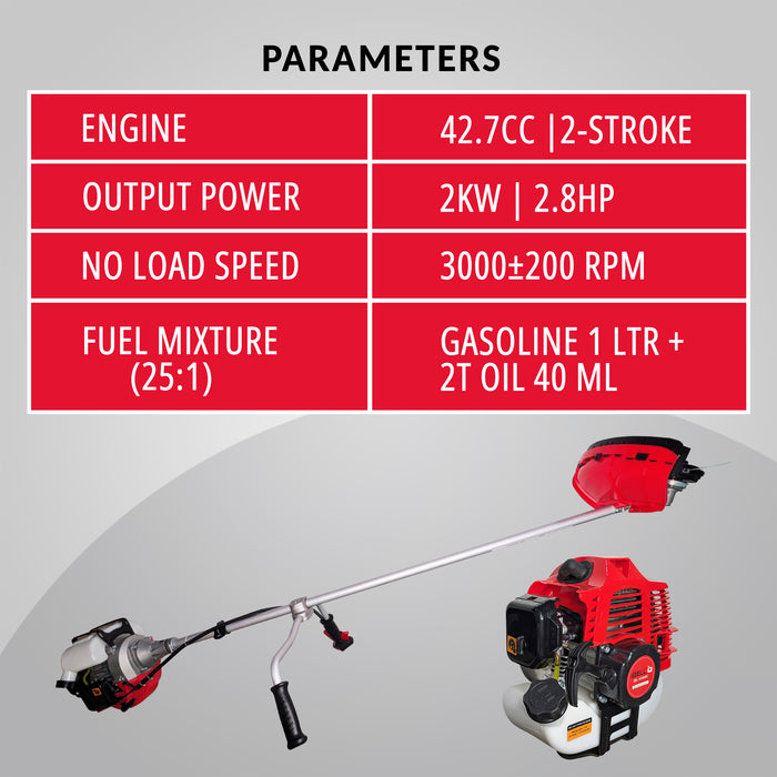 iBell Brush Cutter 4386BC 42.7cc 2-Stroke Gasoline Engine - 2KW Power, 2.8HP, 3000±200 RPM Idle, 7000 RPM Max - Ideal for Power Tools, Garden Equipment