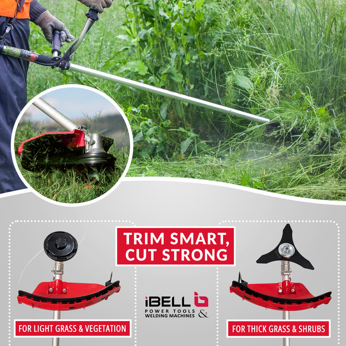 iBell Brush Cutter 4386BC 42.7cc 2-Stroke Gasoline Engine - 2KW Power, 2.8HP, 3000±200 RPM Idle, 7000 RPM Max - Ideal for Power Tools, Garden Equipment