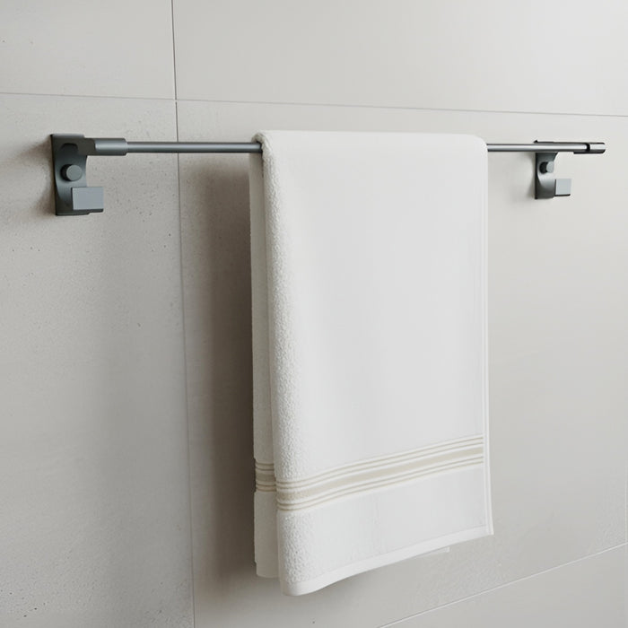 IBL 49-GH iBELL 60 cm (24-Inch) Wall Mount Stainless Steel Towel Rod with 2 Hooks for Loofah or Bathing Sponge | Anti-Rust Towel Rack for Bathroom | Dark Grey