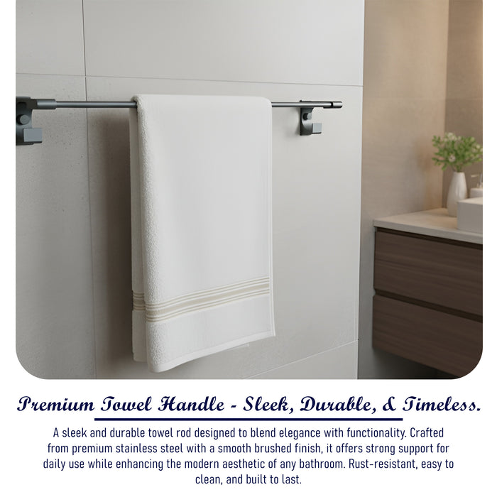 IBL 49-GH iBELL 60 cm (24-Inch) Wall Mount Stainless Steel Towel Rod with 2 Hooks for Loofah or Bathing Sponge | Anti-Rust Towel Rack for Bathroom | Dark Grey