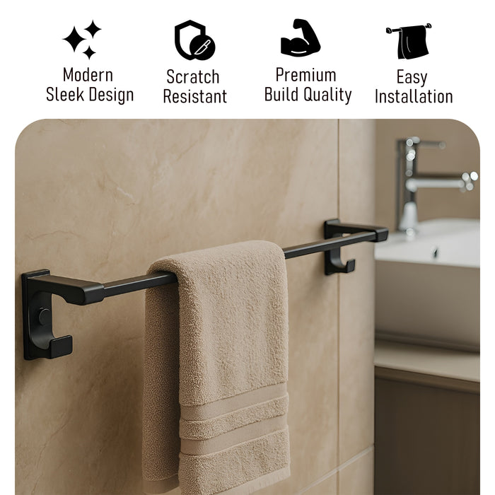 IBL 49-GH iBELL 60 cm (24-Inch) Wall Mount Stainless Steel Towel Rod with 2 Hooks for Loofah or Bathing Sponge | Anti-Rust Towel Rack for Bathroom | Dark Grey