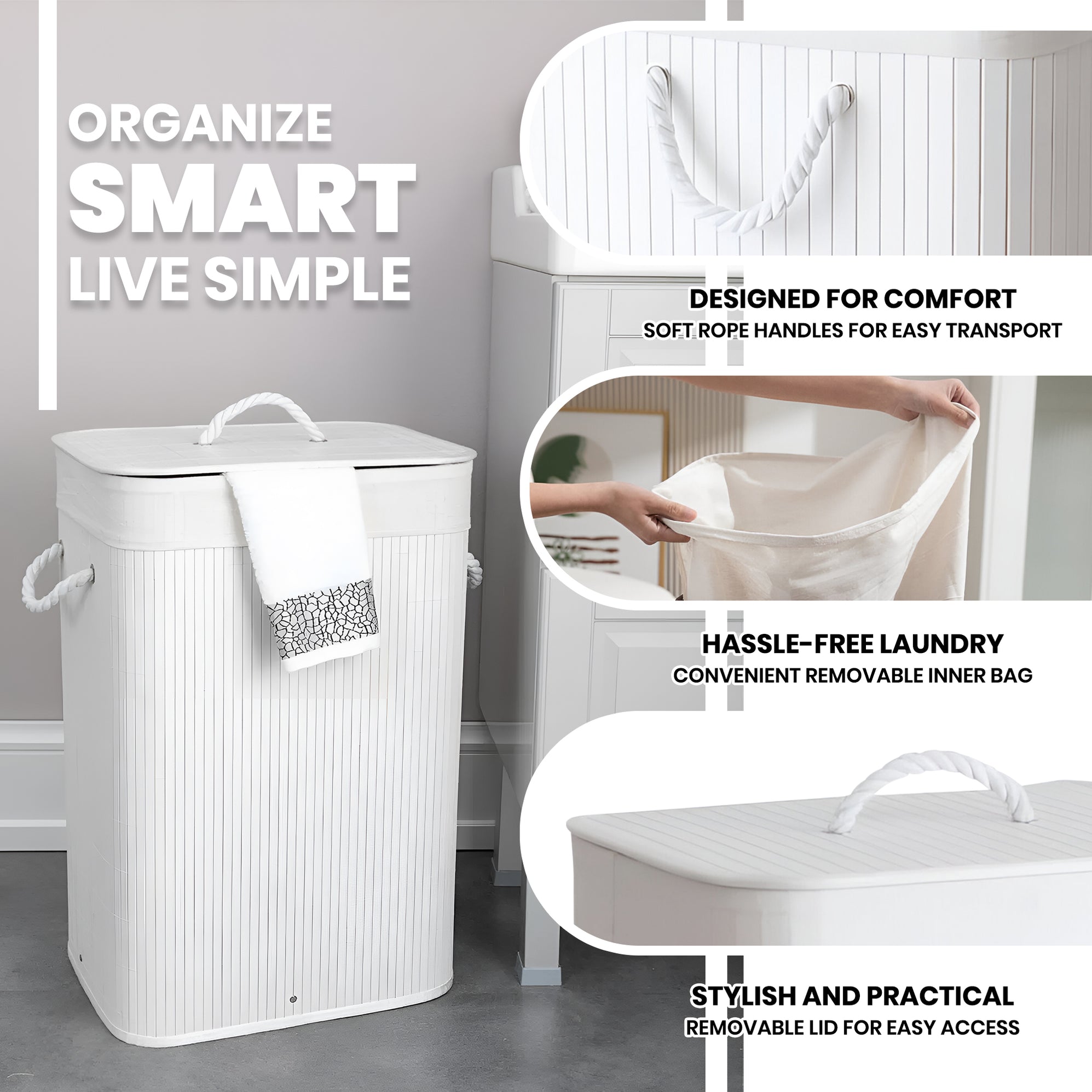 Array Solid Laundry Material: Bamboo Shape: Square Design: Foldable with lid Color: White ...