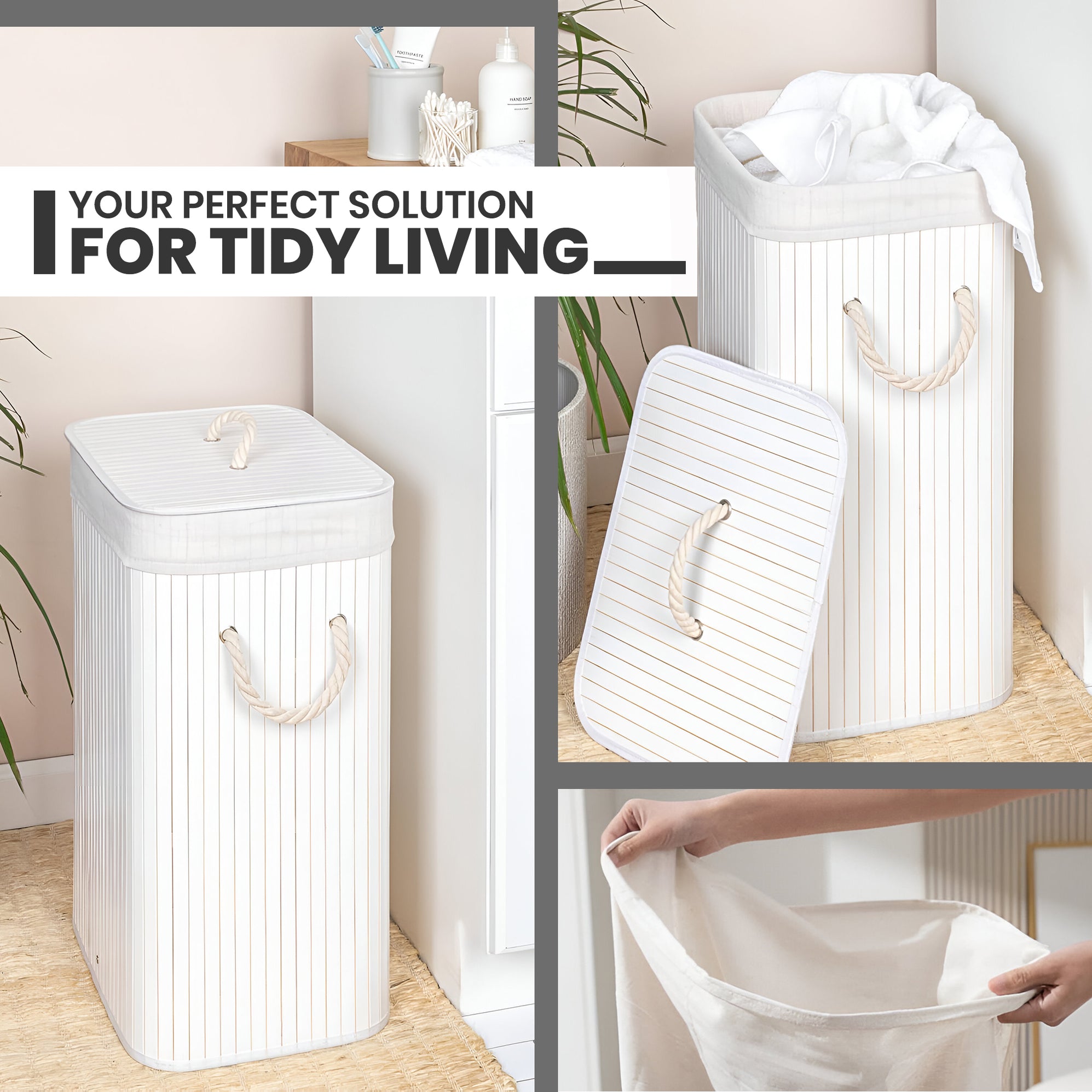 Array Solid Laundry Material: Bamboo Shape: Square Design: Foldable with lid Color: White ...