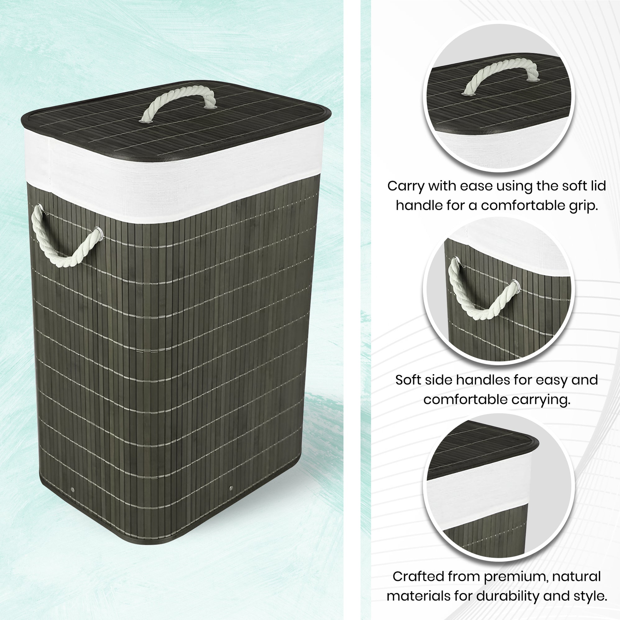 Array Solid Laundry Material: Bamboo Shape: Square Design: Foldable with lid Color: Grey ...