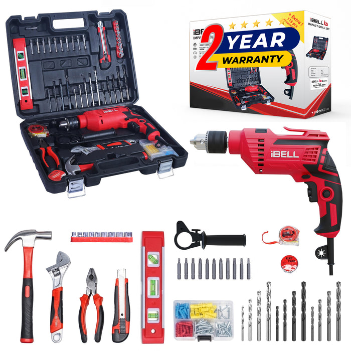 IBELL Professional 500RE Impact Drill Tool Kit | 650W Copper Motor | 13mm Chuck | 101-Piece Home & DIY Accessories Set | Variable Speed up to 2800 RPM | Durable Carry Case- 24 Months Warranty