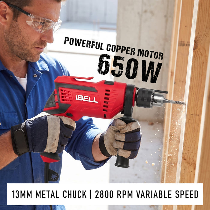 IBELL Professional 500RE Impact Drill Tool Kit | 650W Copper Motor | 13mm Chuck | 101-Piece Home & DIY Accessories Set | Variable Speed up to 2800 RPM | Durable Carry Case- 24 Months Warranty