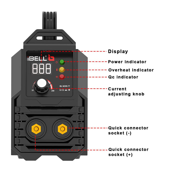 IBELL Inverter ARC Welding Machine (IGBT) M200-77SC, 200A with Built-in Hot Start and Anti-Stick Functions