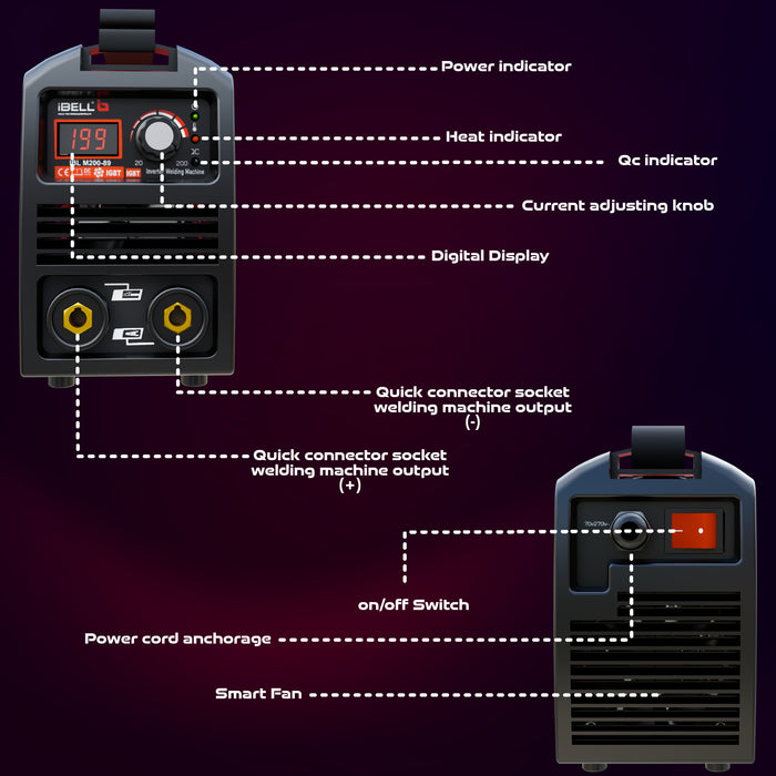 iBELL 200-89 Inverter ARC Compact Welding Machine (IGBT) 200A with Hot Start and Anti-Stick Functions - 1 Year Warranty