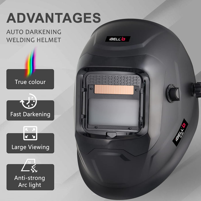 iBELL Large Viewing Solar & Battery Powered Auto Darkening Welding Helmet IBL 630S