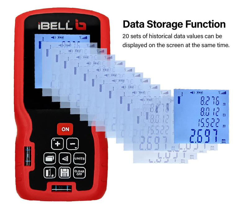 IBELL DM40-02 Classic Laser Measure 132Ft/40M Laser Distance Meter with Backlit LCD and Pythagorean Mode, Area and Volume, Battery, Pouch and Hand Strap Included