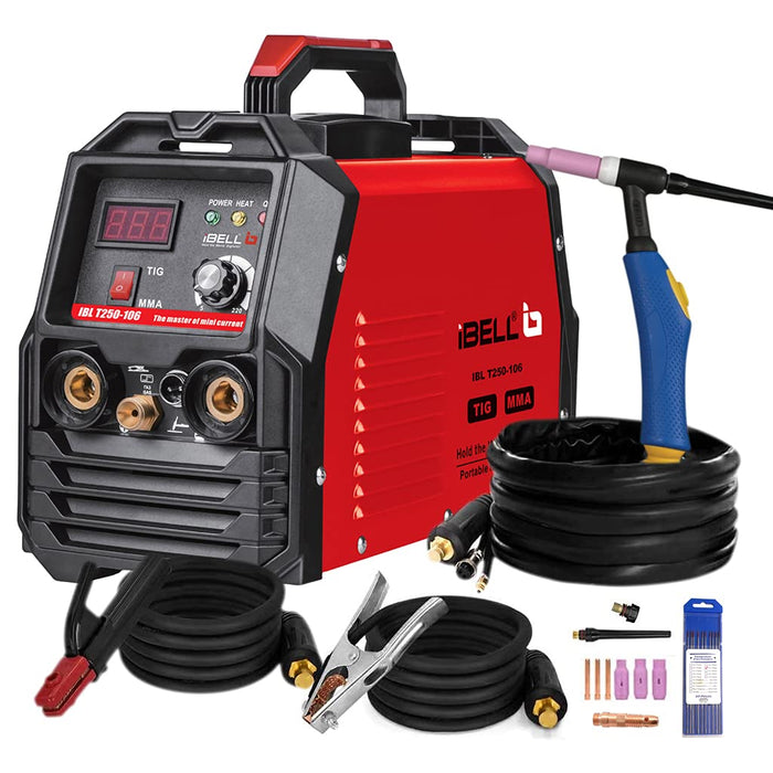 Renewed – iBELL TIG/MMA Welding Machine (T250-106), 250A, 220V, Inverter IGBT, Anti Stick, with 10nos Tungsten Rods & All Accessories Included – 1-Year Warranty – with Minor Body Scratches – Full Warranty
