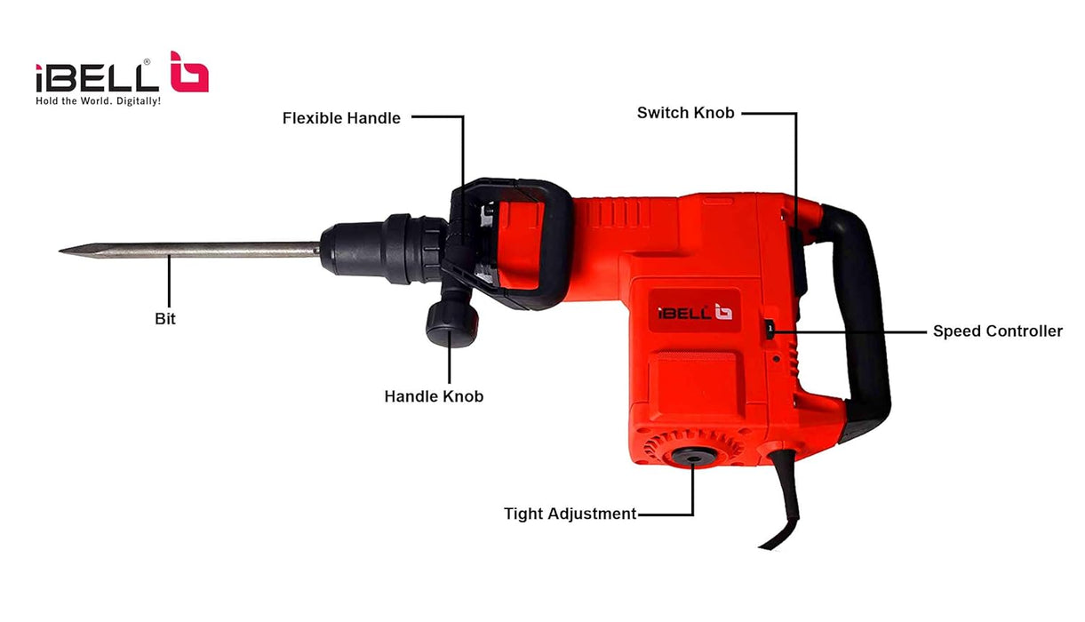 iBELL Demolition Hammer, IBL DH45-66,1500W,900-1890 RPM,220V,50 HZ,11 KG with 6 Months Warranty.