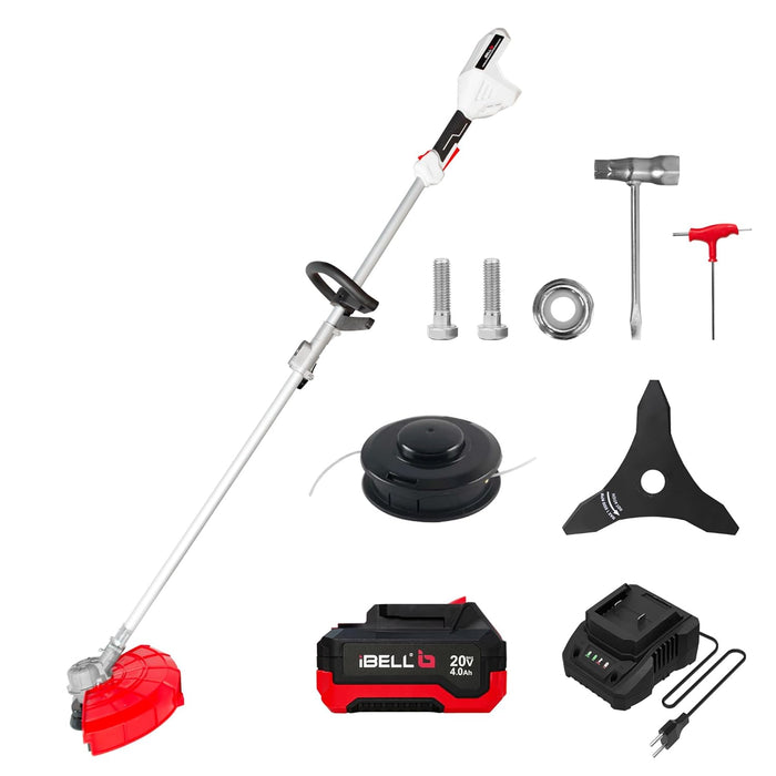 iBELL BB20-30 Cordless Trimmer / Brush Cutter / Grass Cutter 20V | BLDC Motor 6000 RPM | With 4.0Ah Battery & Fast Charger | Blade & Trimmer Head | For Garden, Lawn, Yard | Lightweight Tool