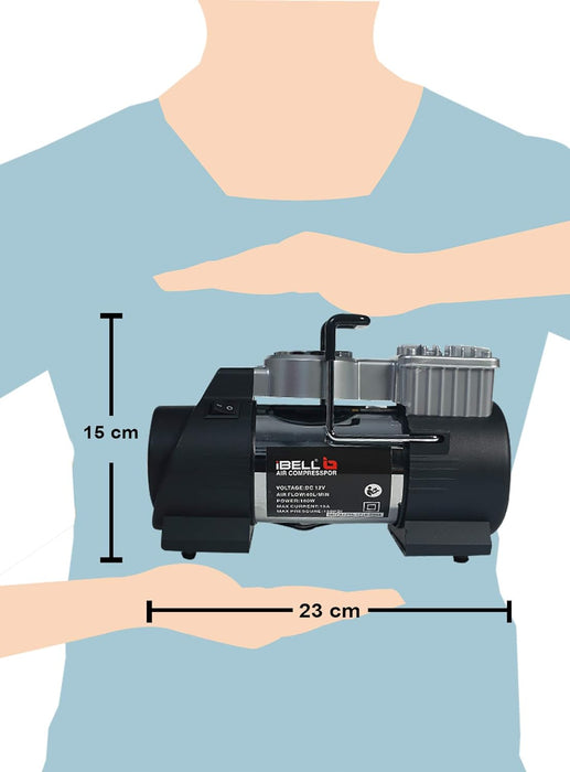 IBELL Tyre Inflator/ Air Compressor CA12-95, 180W, Copper Armature, Metal Cylinder, 40L/min, 12V DC, 150 PSI (Analogue )