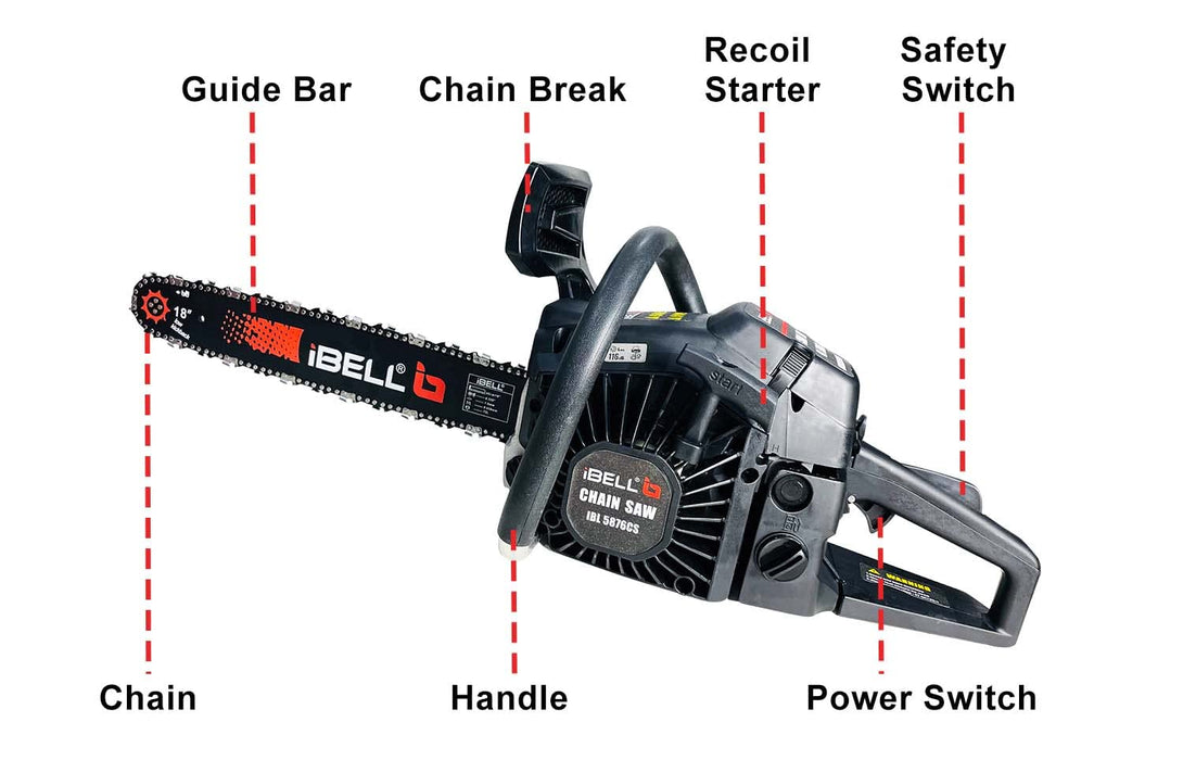 iBELL 5876CS Chain Saw 2.71KW/3.52HP, 58cc, 18inch Guide Bar and Chain, 3000±200 RPM