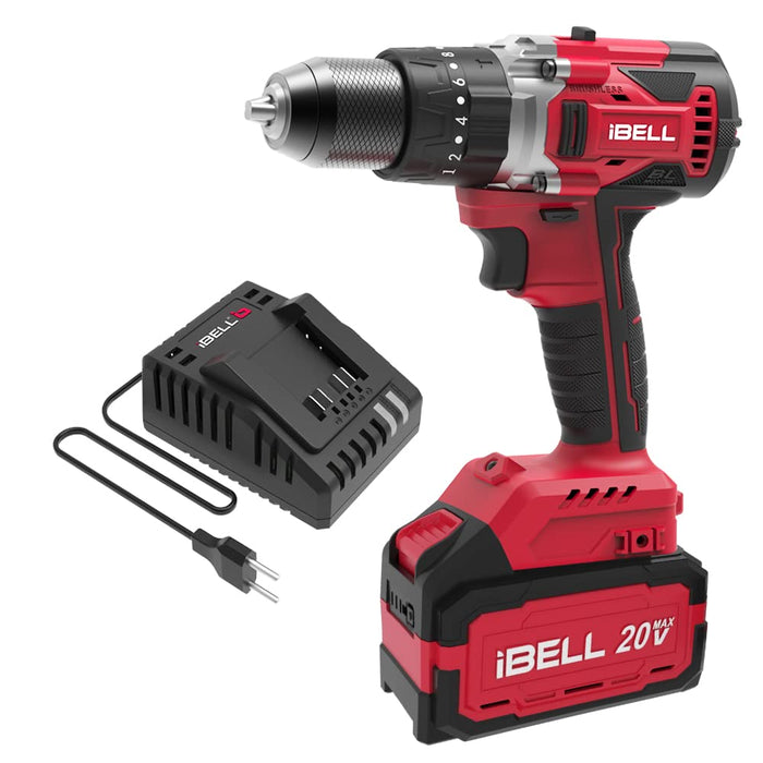 IBELL One Power Series Cordless Impact Drill Brushless Aluminum Chuck BD20-80 20V 80Nm 4Ah Battery & Charger