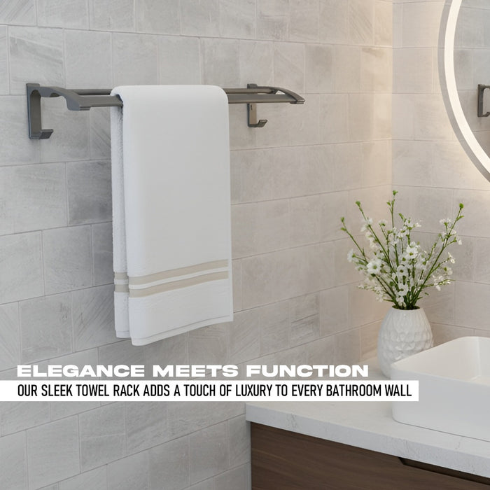 IBL 66-HB iBELL 59 cm (23-Inch) Wall Mounted Double Towel Rod with Hooks, Stainless Steel, Dark Grey Finish