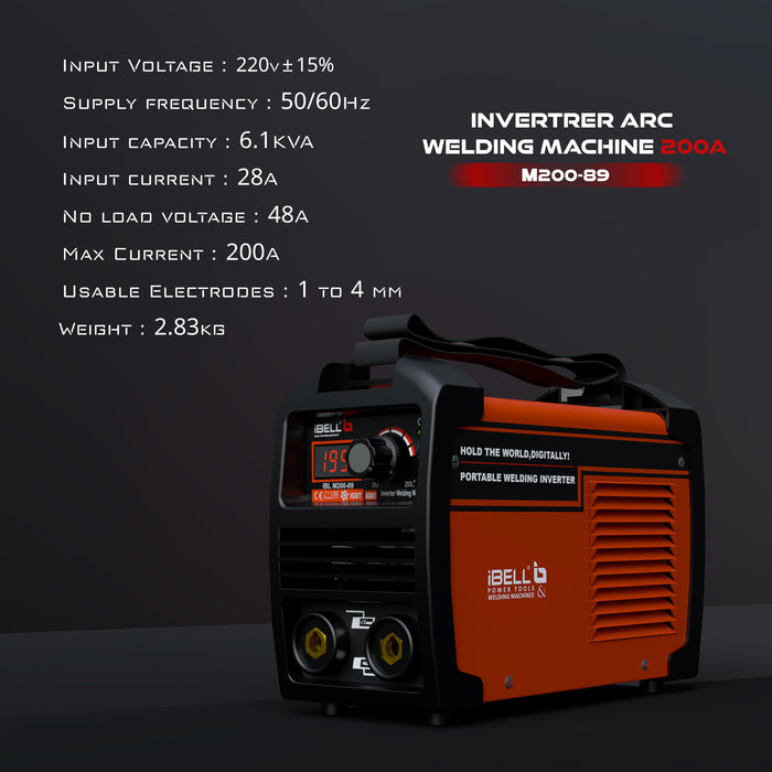 iBELL 200-89 Inverter ARC Compact Welding Machine (IGBT) 200A with Hot Start and Anti-Stick Functions - 1 Year Warranty