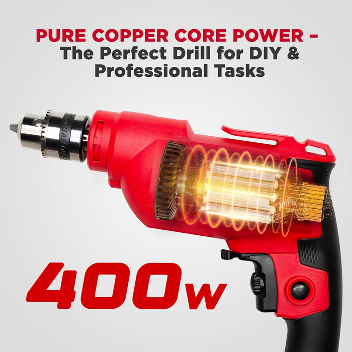 IBELL Electric Drill R1, 400W, Copper Armature, 2800 RPM, Chuck 10 mm Forward/Reverse for Wood & Metal Work with Variable Speed Control