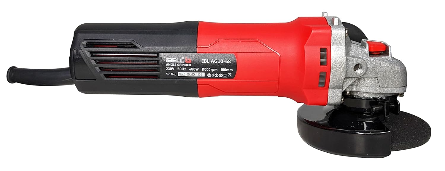IBELL Angle Grinder AG10-68, 680W Heavy Duty, Copper Armature, Disc Dia 100mm, 11000 RPM with Grinding Wheel and Guard