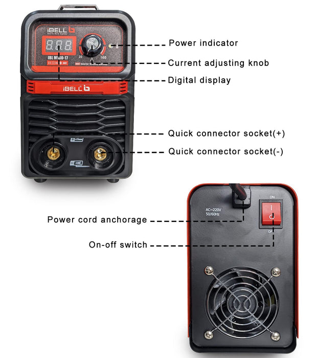 IBELL M160-17 Inverter ARC Compact Welding Machine (IGBT) 160A with Hot Start & Anti-Stick Functions - 1 Year Warranty