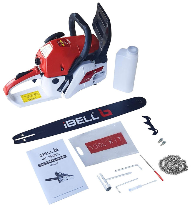 iBELL 2058CS, 18" 58CC Powerful 2 Stroke Handed Petrol Chain Saw, Woodcutting Saw for Farm, Garden and Ranch with Tool Kit - 6 Months Warranty