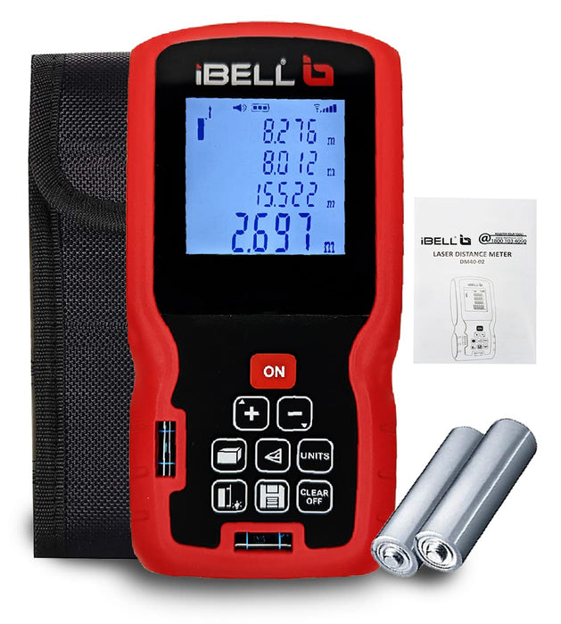 IBELL DM40-02 Classic Laser Measure 132Ft/40M Laser Distance Meter with Backlit LCD and Pythagorean Mode, Area and Volume, Battery, Pouch and Hand Strap Included