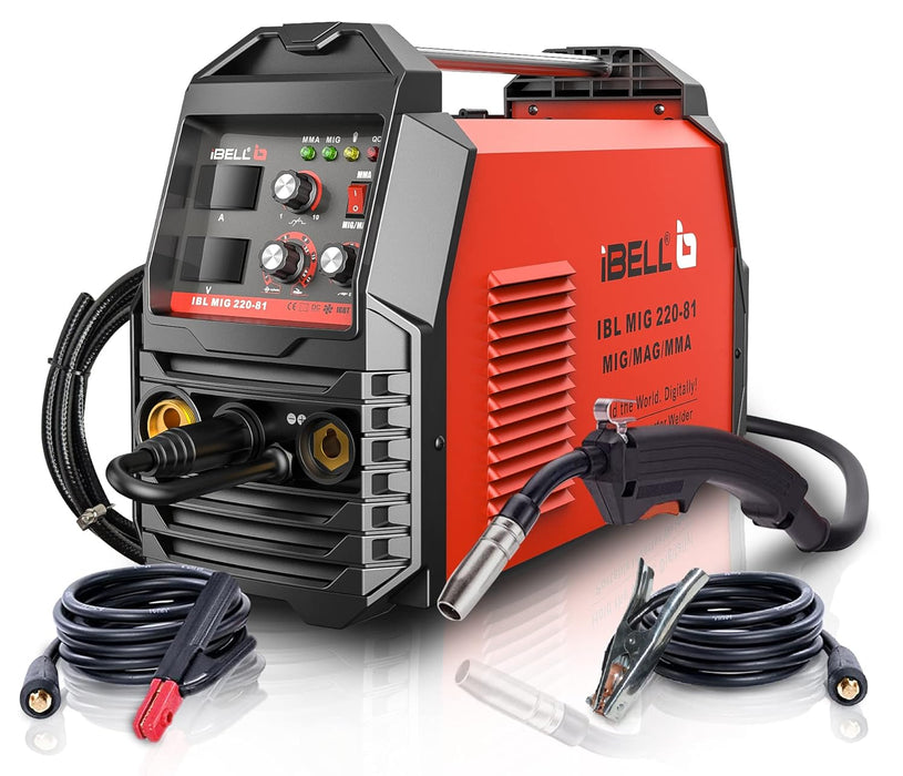 IBELL Digital MIG-220-81 MIG/MAG/MMA Welder,220Amp,220V, Gas Gasless MIG/MAG/MMA 3 in 1 Multiprocess Welder- 1 Year Warranty