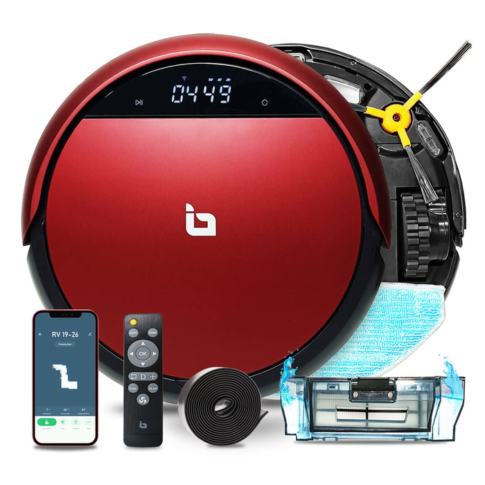 IBELL Robot Vacuum Cleaner (Red), Upgraded, Super-Thin, Sweep & Mop, Automatic Self-Charging, Daily Schedule Cleaning, Ideal for Pet Hair,Hard Floor and Low Pile Carpet - 1 Year Warranty