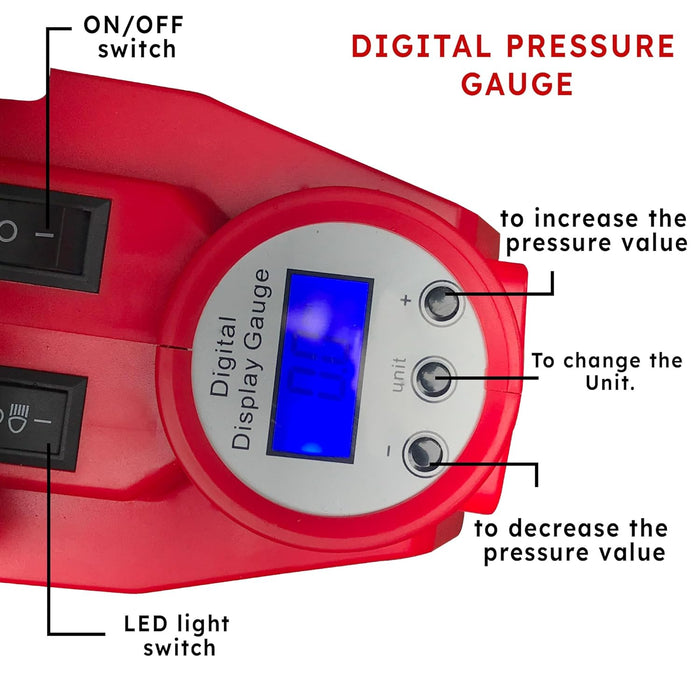 IBELL CA12-94 Digital Tyre Inflator/Air Compressor for car, 150W, Metal Cylinder, 35L/min, 12V DC, 150 PSI