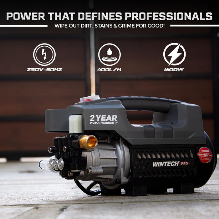 WINTECH PRO WT PW6500 1600W High Pressure Washer Induction Motor | 130 Bar, 400 L/hr | Energy Saving High-Efficiency Motor | Includes 8M Hose, Pressure Gun, Foam Pot & Filters | 2 Years Warranty