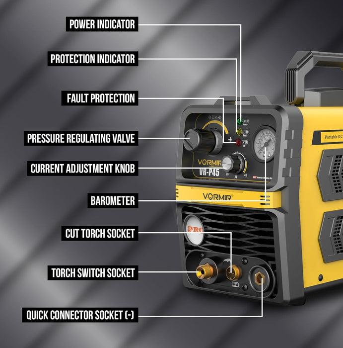 Renewed – iBELL VORMIR VR P45 45A ARC Air Plasma Cutter 295V IGBT Inverter Metal Plasma Cutting Machine – 1-Year Warranty – with Minor Body Scratches – Full Warranty