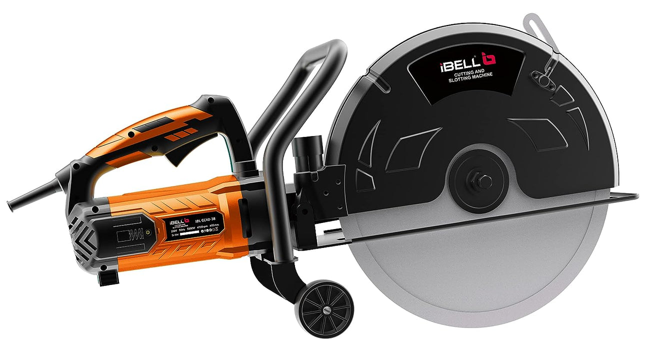 IBELL CC40-38 Electric 3800W, 4700RPM Concrete Saw 16 inch, Guide Roller w/Water Line Attachment - 15A Motor, Incl Premium Diamond Blade